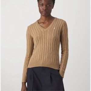 Ralph Lauren Camel V-Neck Cable Sweater